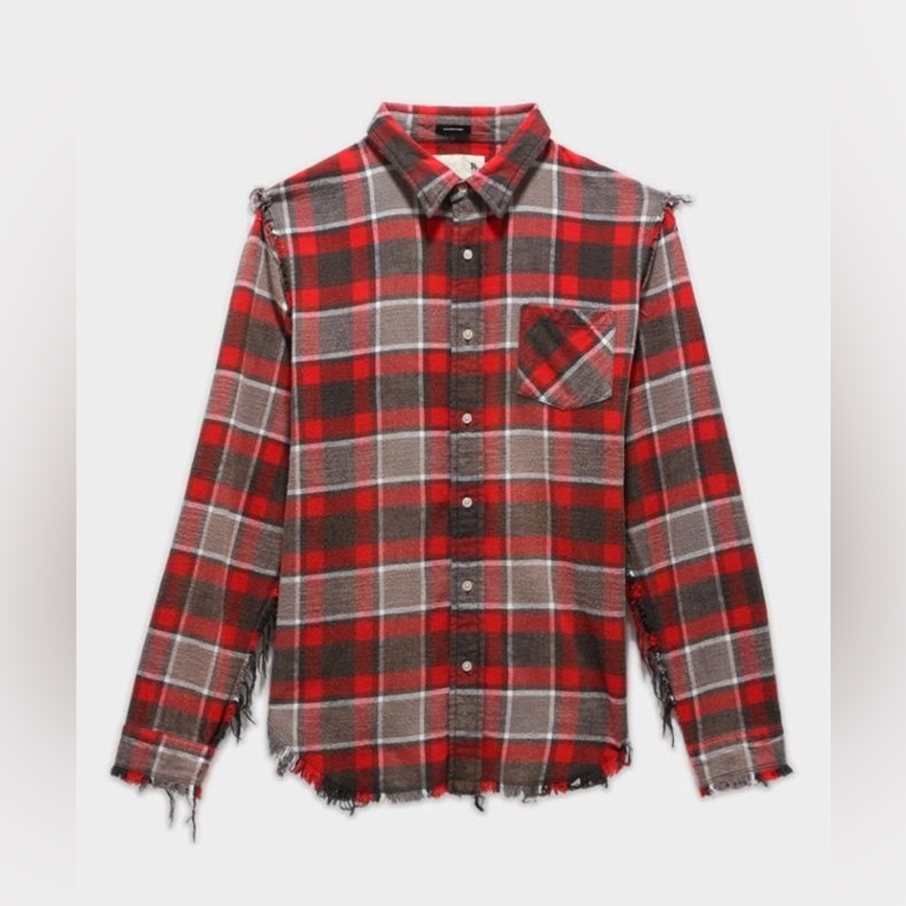 R13 Shredded seam Shirt red grey plaid Size medium
$550